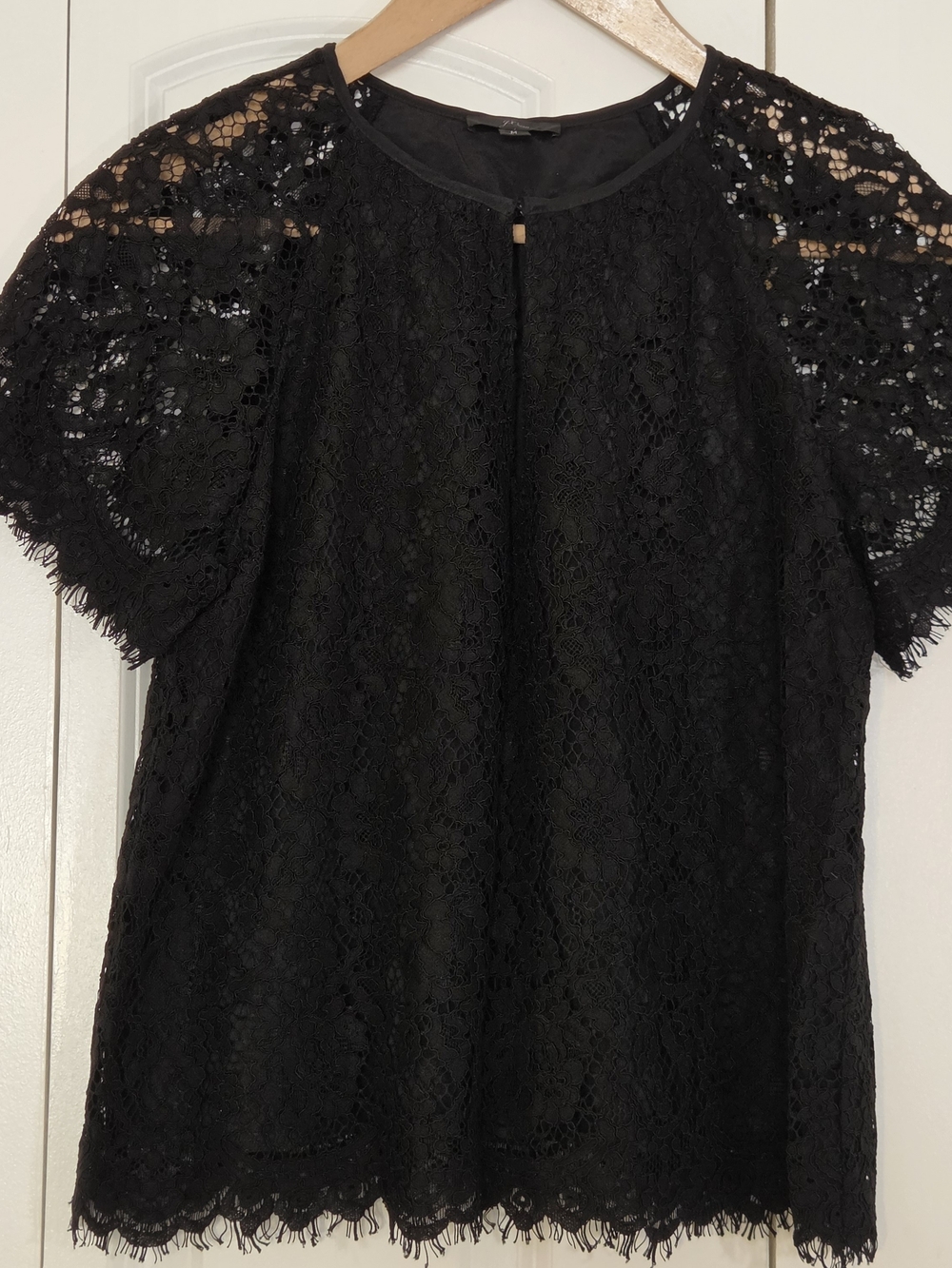 J.Crew Women's Top M Black Floral Lace Keyhole Blouse Romantic Whimsigoth Office